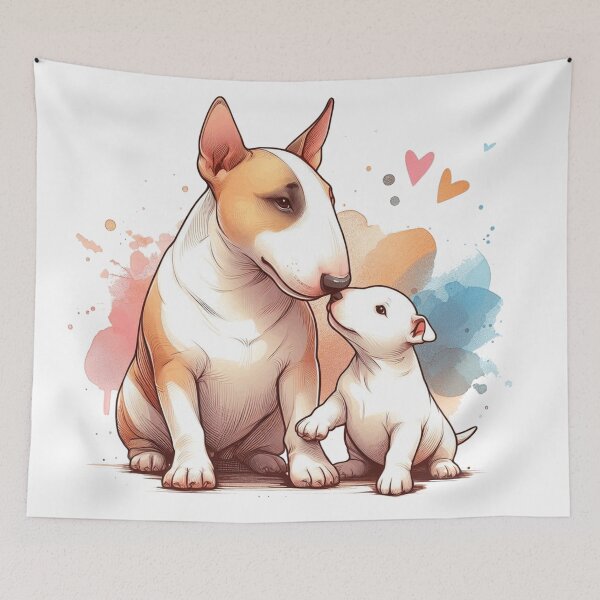 Item preview, English Bull Terrier and Puppy Love Watercolor designed and sold by BigBlueArt.