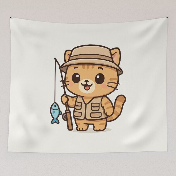 Item preview, Lindo dibujo animado de gato pescador designed and sold by HoopeStylee.