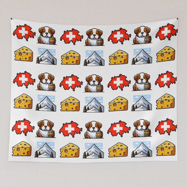 Item preview, Switzerland Icons - Flag Map, St Bernard & Cheese designed and sold by GREENZ0NE.