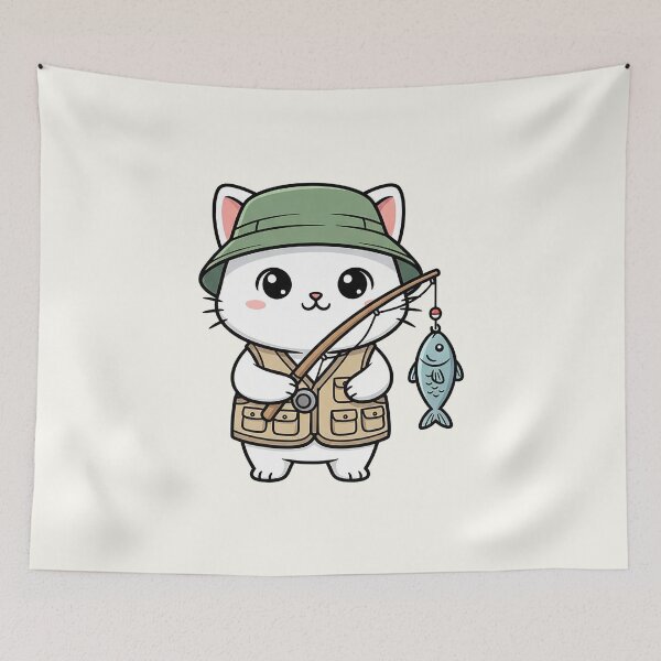 Item preview, Lindo dibujo animado de gato pescador designed and sold by HoopeStylee.