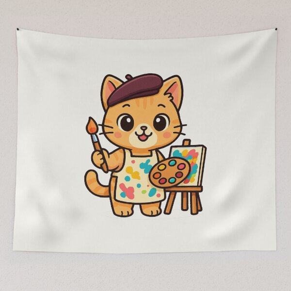 Item preview, Cute Artist Cat Cartoon designed and sold by HoopeStylee.