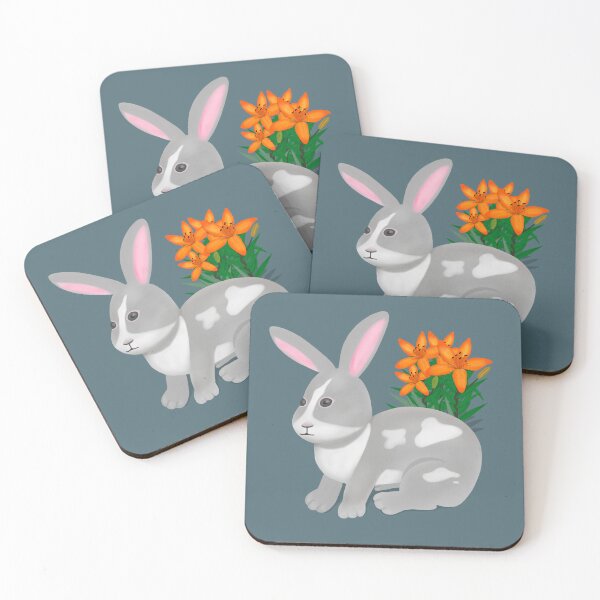 Item preview, White and gray rabbit and flowers  designed and sold by Daniel Vasco.