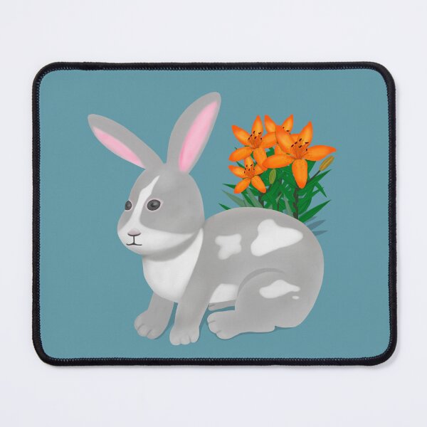 Item preview, White and gray rabbit and flowers  designed and sold by Daniel Vasco.