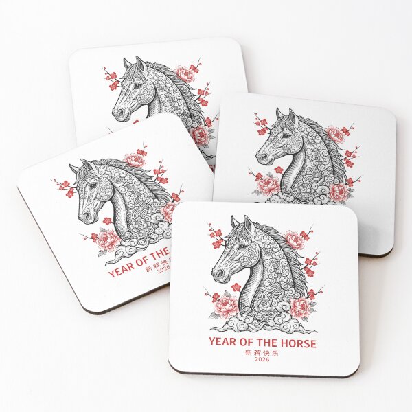 Item preview, 2026 Year of the Horse – Elegant Black & White Chinese Zodiac Floral Art designed and sold by C3J7.