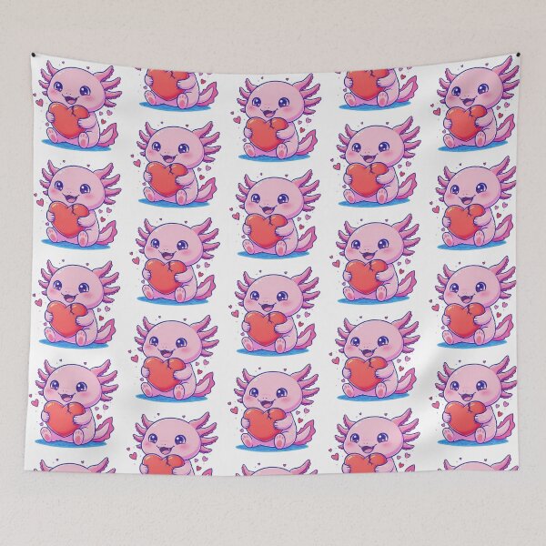 Item preview, ​Kawaii Axolotl Holding Broken Heart – Cute Pink Salamander Art designed and sold by Tw1nsAIArt.
