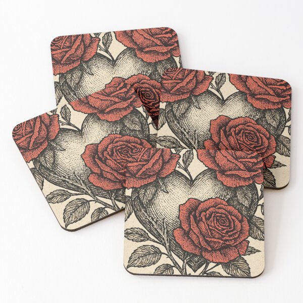 Item preview, Roses Heart Vintage Engraving Tattoo Art designed and sold by Lyvion design.