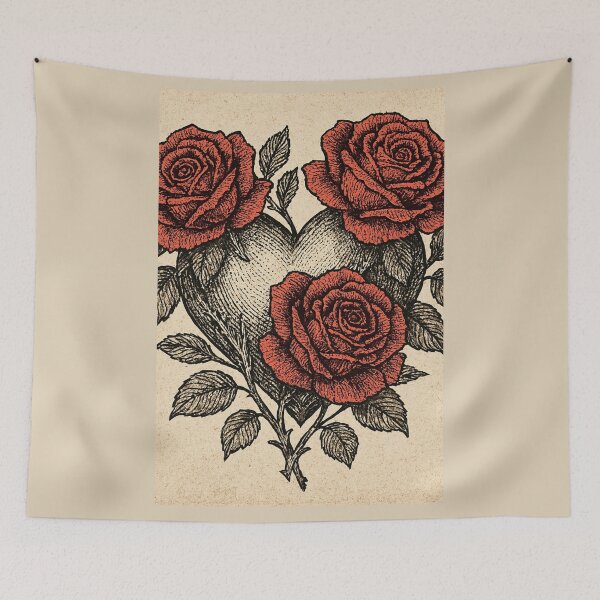Item preview, Roses Heart Vintage Engraving Tattoo Art designed and sold by Lyvion design.