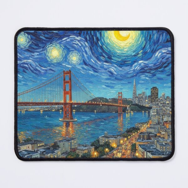 Item preview, Golden Gate Bridge Starry Night Art - San Francisco Van Gogh Style Painting designed and sold by Inkwell grove.