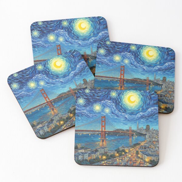 Item preview, Golden Gate Bridge Starry Night Art - San Francisco Van Gogh Style Painting designed and sold by Inkwell grove.