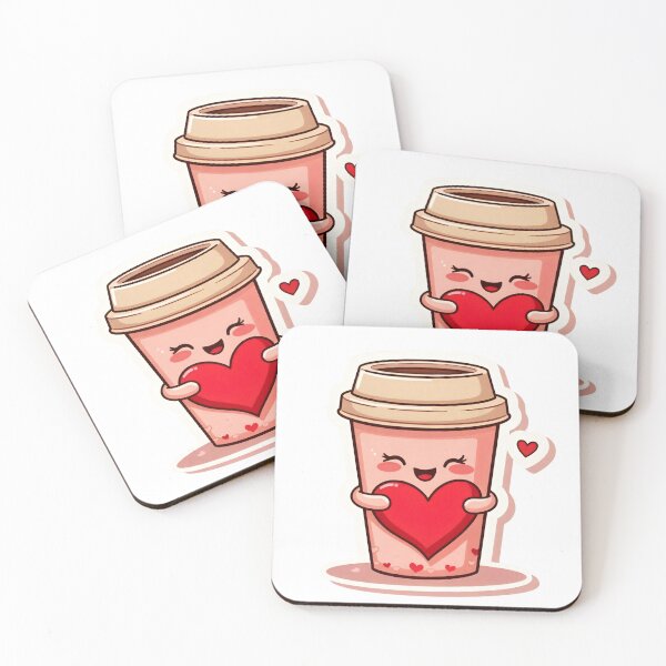 Item preview, Cute cartoon coffee cup holds a red heart in a simple design with a light background and small hearts around it designed and sold by SpaceartLilu.