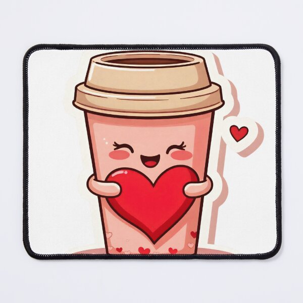 Item preview, Cute cartoon coffee cup holds a red heart in a simple design with a light background and small hearts around it designed and sold by SpaceartLilu.