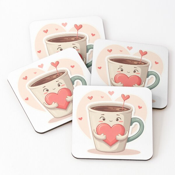 Item preview, Copy of Cute cartoon coffee cup holds a red heart in a simple design with a light background and small hearts around it designed and sold by SpaceartLilu.