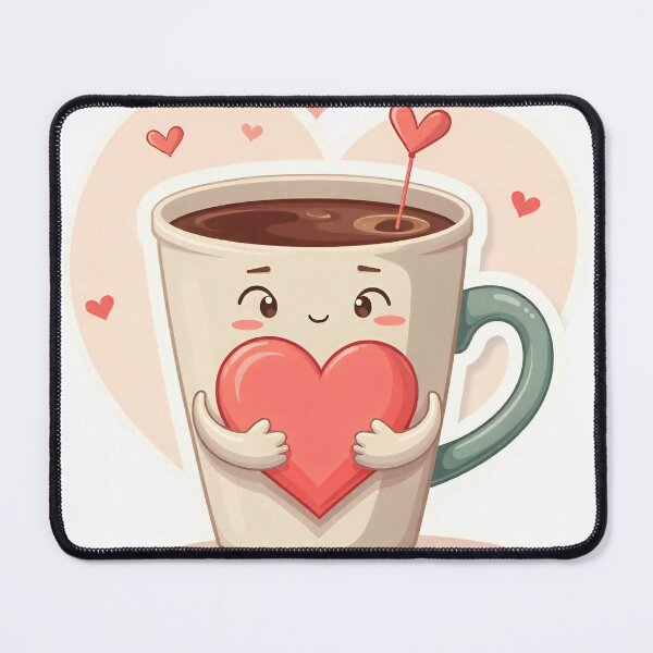 Item preview, Copy of Cute cartoon coffee cup holds a red heart in a simple design with a light background and small hearts around it designed and sold by SpaceartLilu.
