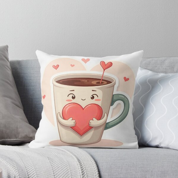 Item preview, Copy of Cute cartoon coffee cup holds a red heart in a simple design with a light background and small hearts around it designed and sold by SpaceartLilu.