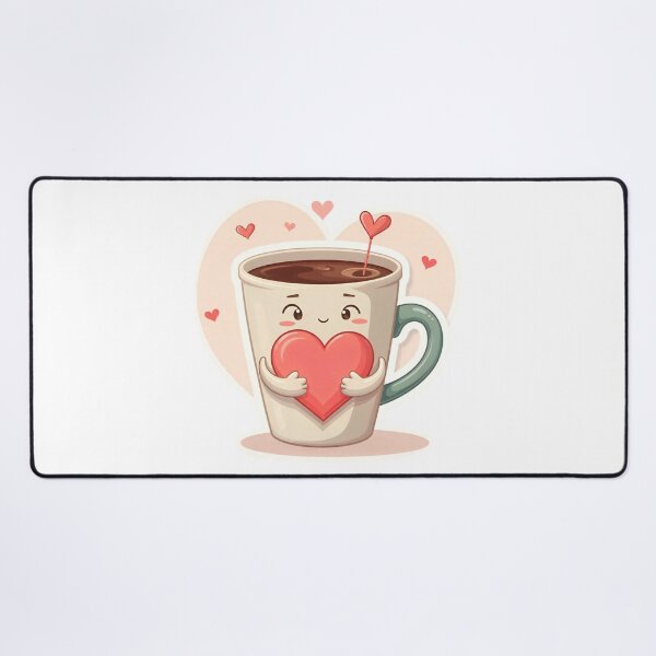 Item preview, Copy of Cute cartoon coffee cup holds a red heart in a simple design with a light background and small hearts around it designed and sold by SpaceartLilu.