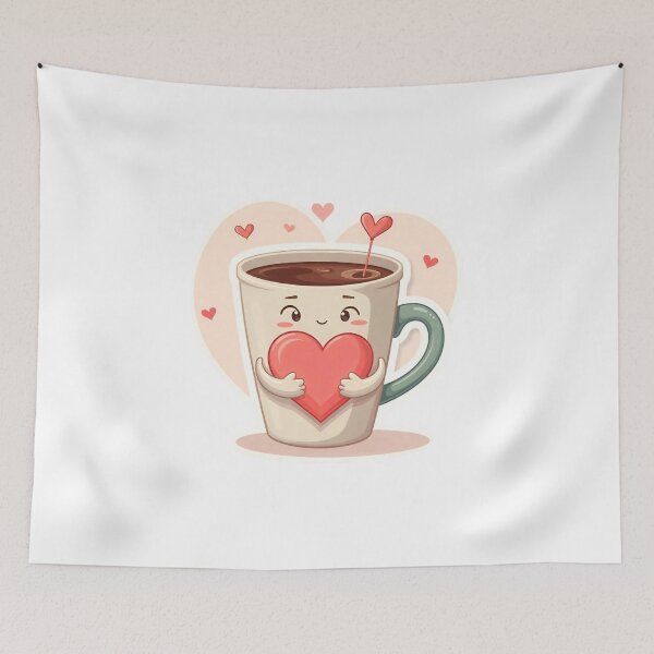 Item preview, Copy of Cute cartoon coffee cup holds a red heart in a simple design with a light background and small hearts around it designed and sold by SpaceartLilu.