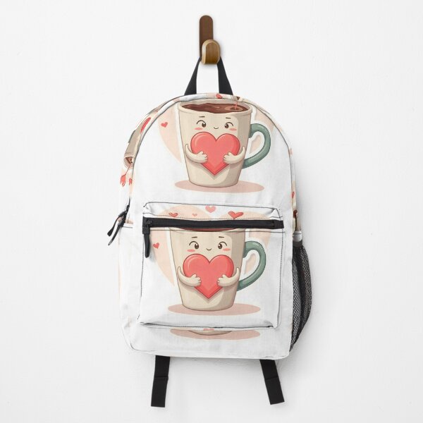 Item preview, Copy of Cute cartoon coffee cup holds a red heart in a simple design with a light background and small hearts around it designed and sold by SpaceartLilu.