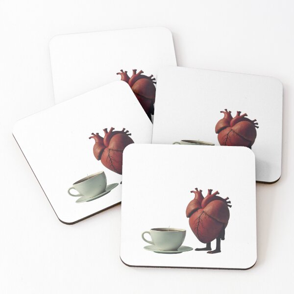 Item preview, Heart character stands next to a steaming cup on a simple table designed and sold by SpaceartLilu.