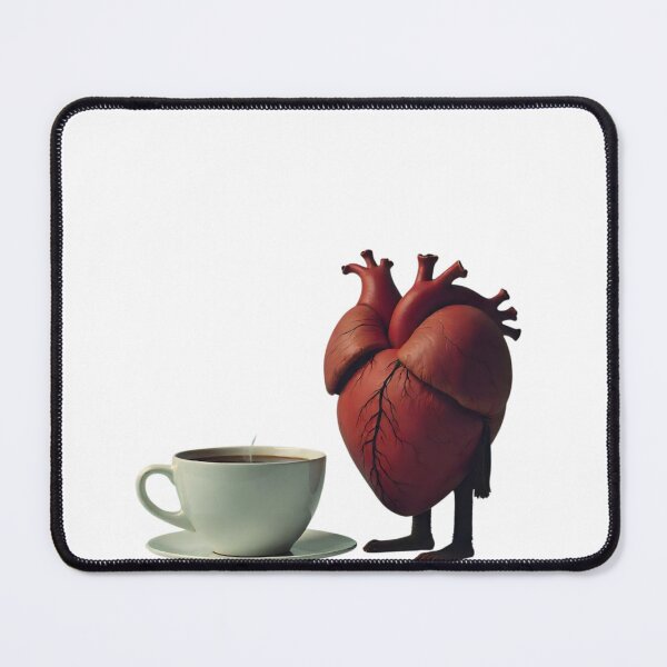 Item preview, Heart character stands next to a steaming cup on a simple table designed and sold by SpaceartLilu.