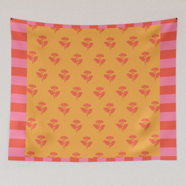 Item preview, Eclectic Cottage Floral Stripe Pattern in Orange Yellow Pink designed and sold by kierkegaard.