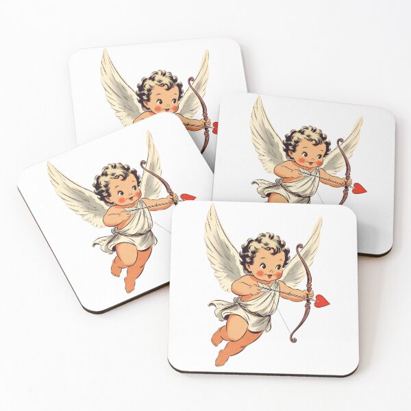 Item preview, Cute flying baby with wings holding arrows and hearts in a colorful background designed and sold by SpaceartLilu.