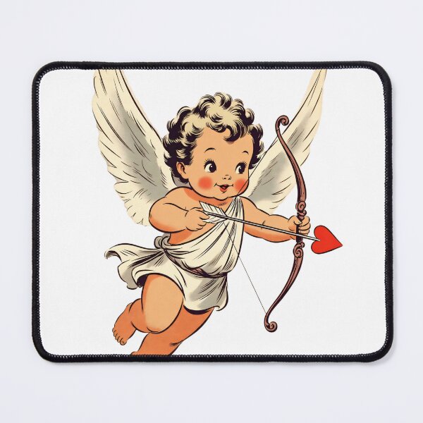 Item preview, Cute flying baby with wings holding arrows and hearts in a colorful background designed and sold by SpaceartLilu.