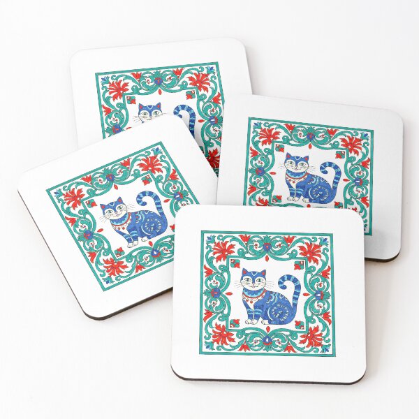 Item preview, Mediterranean Tile Style Blue Cat Folk designed and sold by TeeARTHY.