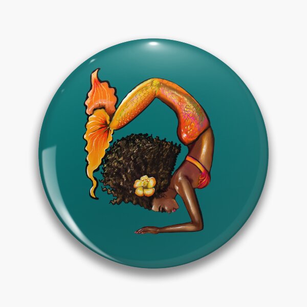Item preview, Mermaid handstand - orange tail with yellow hibiscus flower in her Afro hair relaxing designed and sold by Artonmytee.
