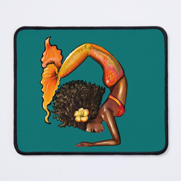 Item preview, Mermaid handstand - orange tail with yellow hibiscus flower in her Afro hair relaxing designed and sold by Artonmytee.