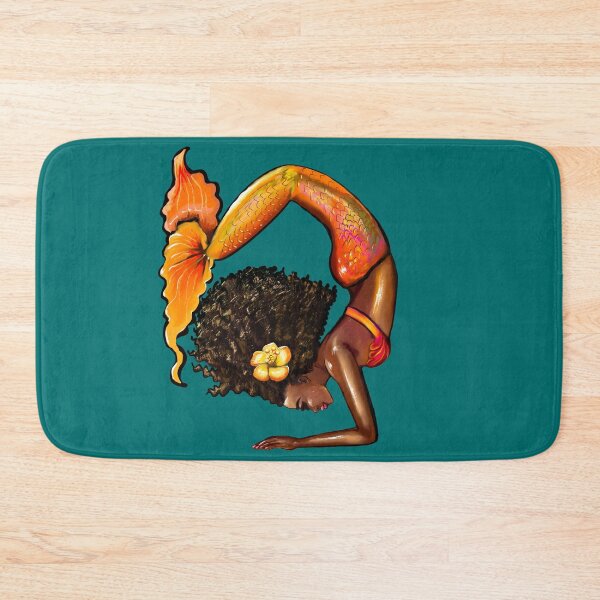 Item preview, Mermaid handstand - orange tail with yellow hibiscus flower in her Afro hair relaxing designed and sold by Artonmytee.