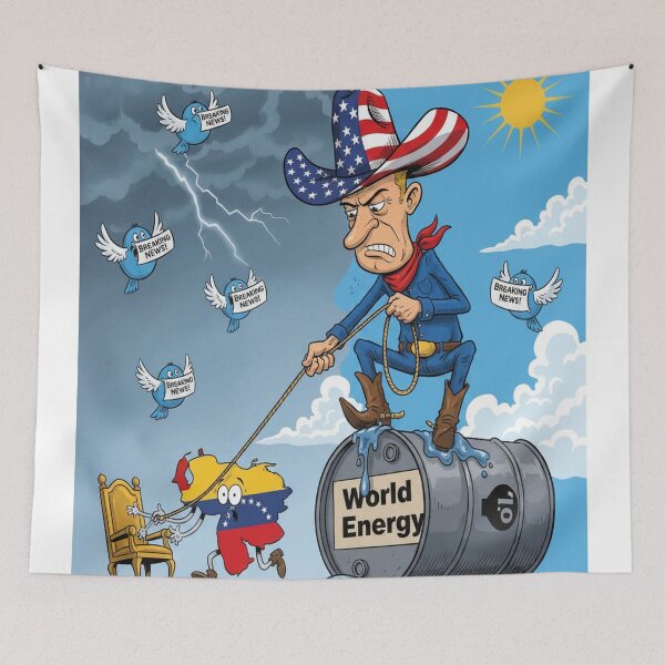 Item preview, Political Cartoon – Global Energy Control and Venezuela Oil Satire Illustration designed and sold by AkkoAkko.