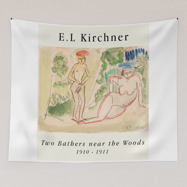 Item preview, Kirchner Two Bathers Expressionist Drawing designed and sold by LaFabricaArt.