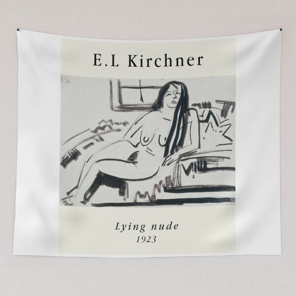 Item preview, Kirchner Lying Nude Expressionist Drawing designed and sold by LaFabricaArt.