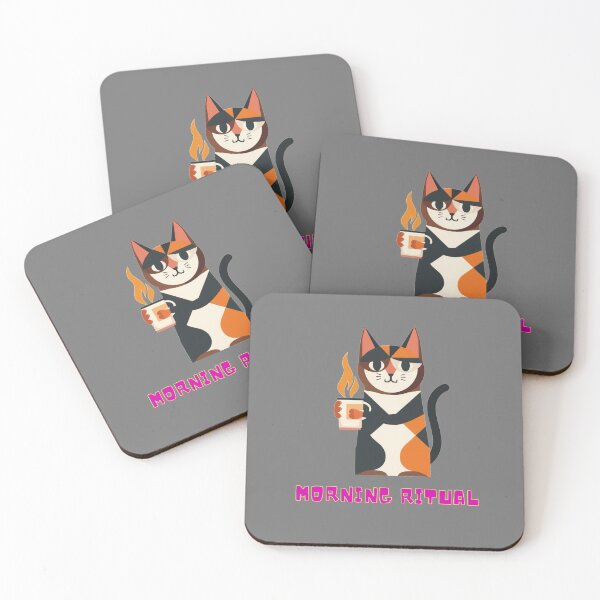 Item preview, Morning Ritual Cat Coffee Illustration designed and sold by MarcoTs12 ⭐⭐⭐⭐⭐.