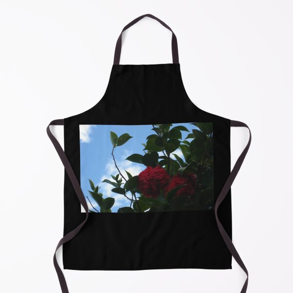 Item preview, Red, Ruffled Camellias Emerging from Shadow with Blue Sky designed and sold by JoyousArt4u.