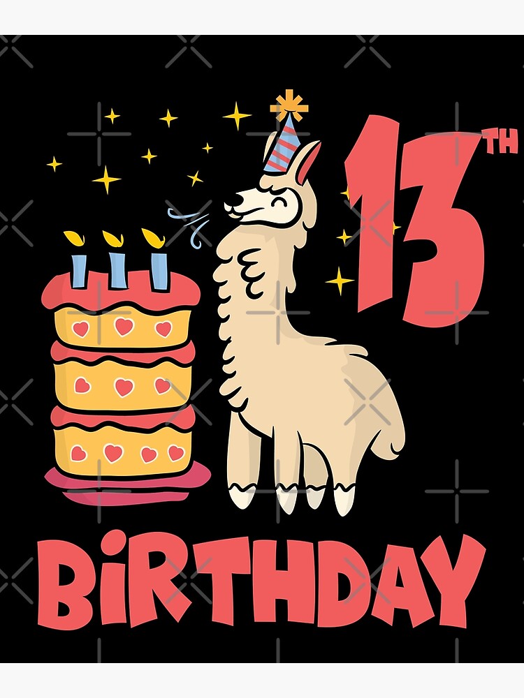 Carte De Vœux 13eme Anniversaire De Llama Mignon Gateau D Anniversaire D Alpaga Par Printpress Redbubble