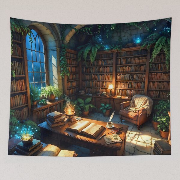 Item preview, Fantasy Scholar's Desk & Arched Window | Dark Academia Art designed and sold by Botaneza.