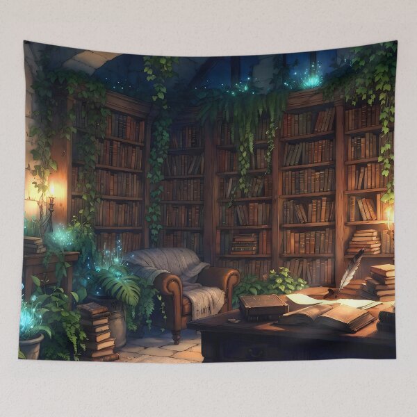 Item preview, Cozy Late Night Reading Nook | Warm Fantasy Library designed and sold by Botaneza.