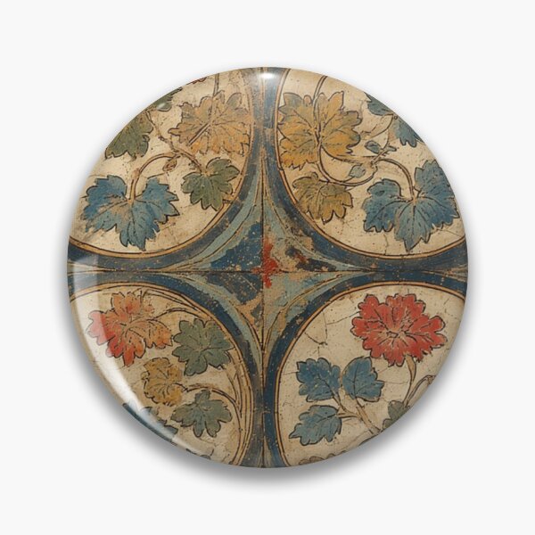 Item preview, Medieval Floral Ceramic Tile with Circular Botanical Motifs designed and sold by Virtuals1.