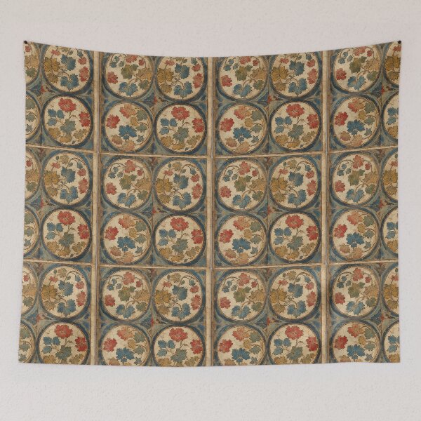 Item preview, Medieval Floral Ceramic Tile with Circular Botanical Motifs designed and sold by Virtuals1.