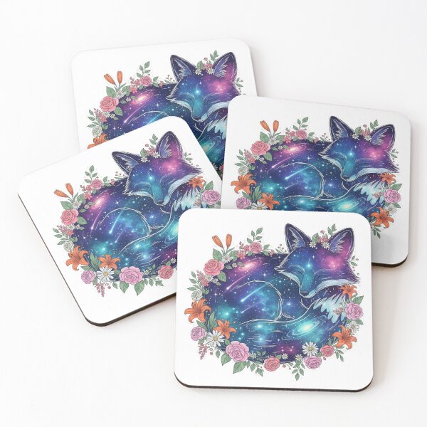 Item preview, Galaxy Fox with Flowers – Cosmic Animal and Floral Dreamscape Design designed and sold by CosmicCutouts.