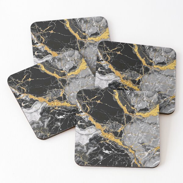Item preview, Luxury Obsidian and Grey Quartz Gold Veined Marble designed and sold by Cozyartsss.