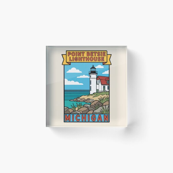 Item preview, Point Betsie Lighthouse Michigan - Vintage Lake Michigan Design designed and sold by TheOldMittenIllustrated.