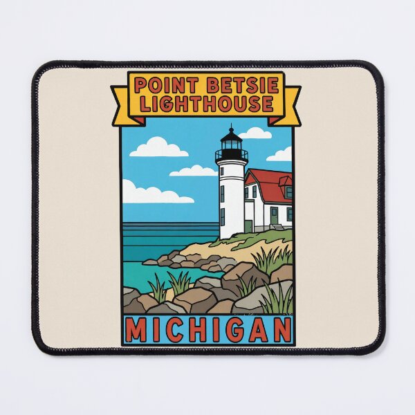 Item preview, Point Betsie Lighthouse Michigan - Vintage Lake Michigan Design designed and sold by TheOldMittenIllustrated.