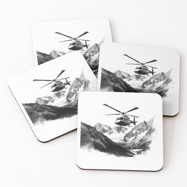 Item preview, Rescue Helicopter Over Mountains | Alpine Wilderness Aviation Art | Adventure Landscape Design designed and sold by inkoutninja.