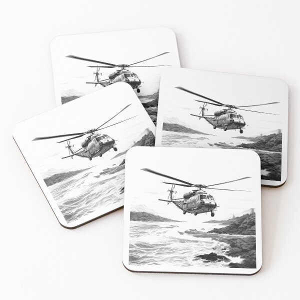 Item preview, Coastal Rescue Helicopter | Tactical Aviation Art | Military Helicopter Over Ocean Landscape designed and sold by inkoutninja.