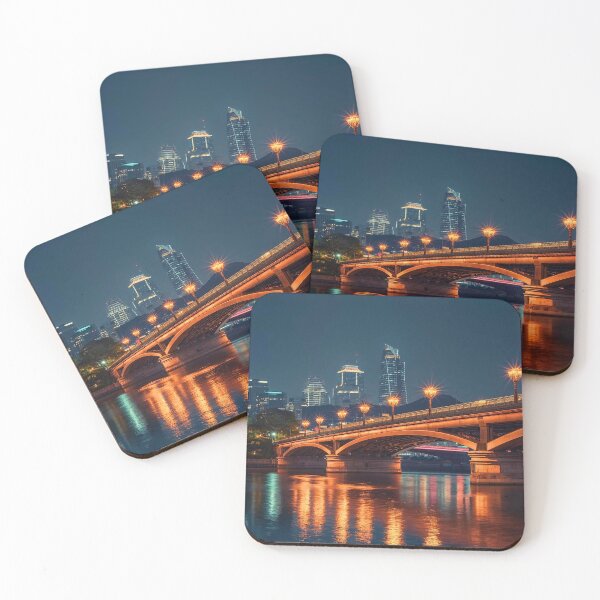 Item preview, Majestic City Bridge with Golden Lampposts at Night designed and sold by Cozyartsss.