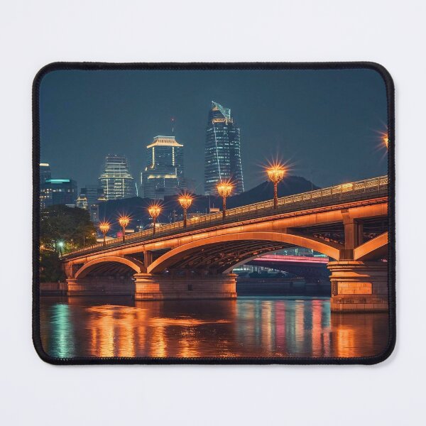 Item preview, Majestic City Bridge with Golden Lampposts at Night designed and sold by Cozyartsss.