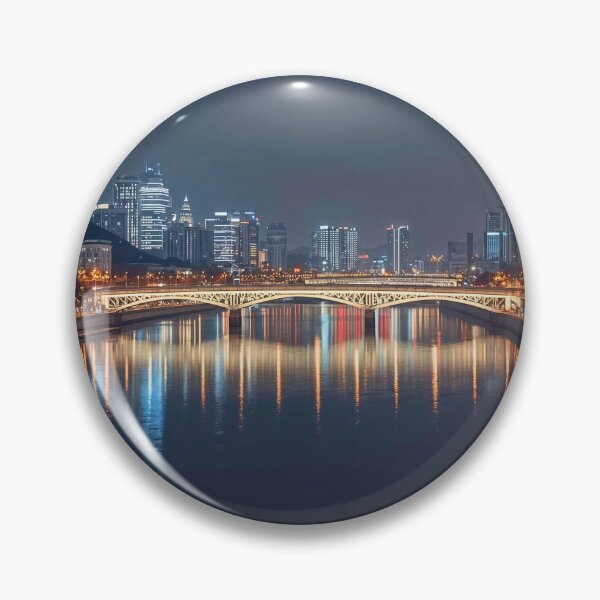 Item preview, Panoramic Urban Skyline and Tranquil River Night designed and sold by Cozyartsss.