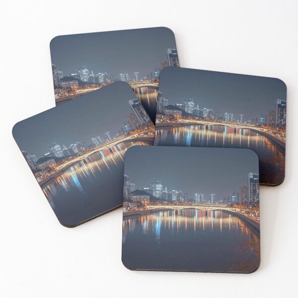 Item preview, Panoramic Urban Skyline and Tranquil River Night designed and sold by Cozyartsss.
